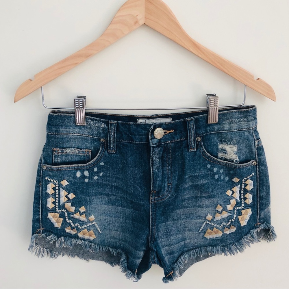 Free People Tulum Embroidered Cut off Jean Shorts